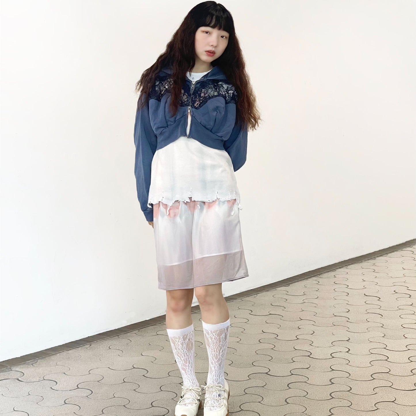 LACE PARKER / NAVY / レースフーディー