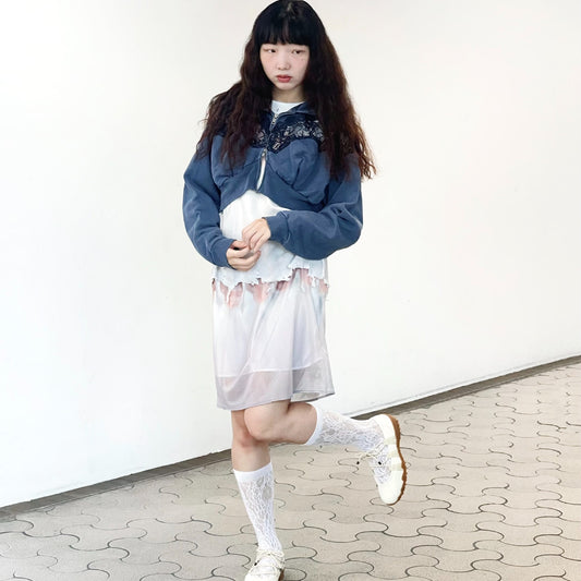 LACE PARKER / NAVY / レースフーディー