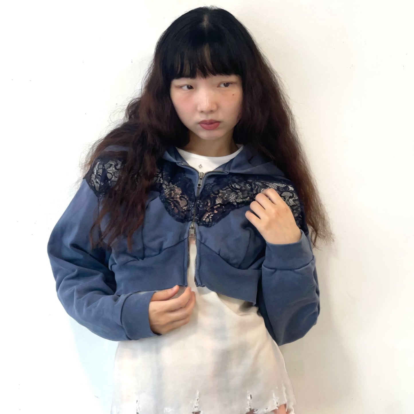 LACE PARKER / NAVY / レースフーディー