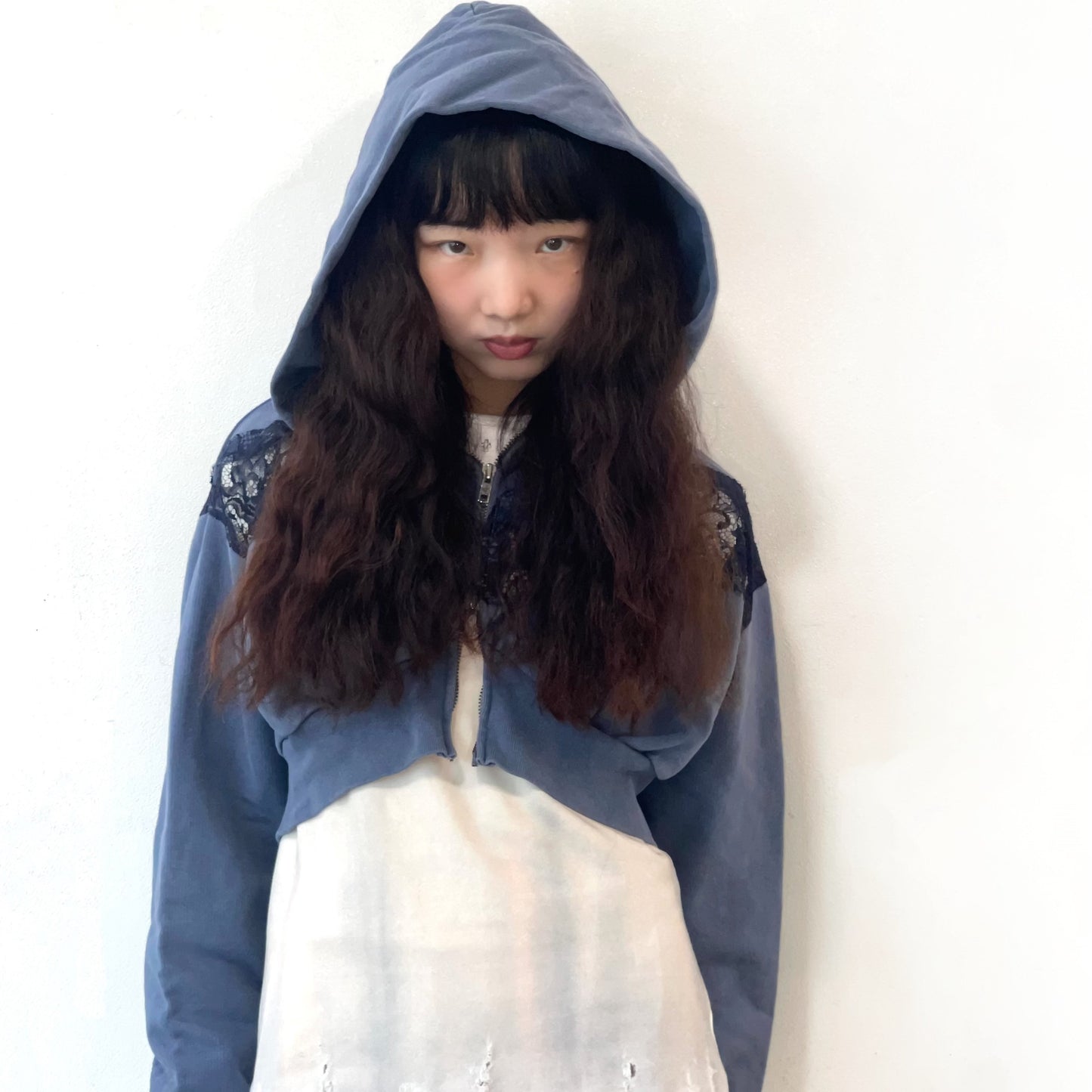 LACE PARKER / NAVY / レースフーディー