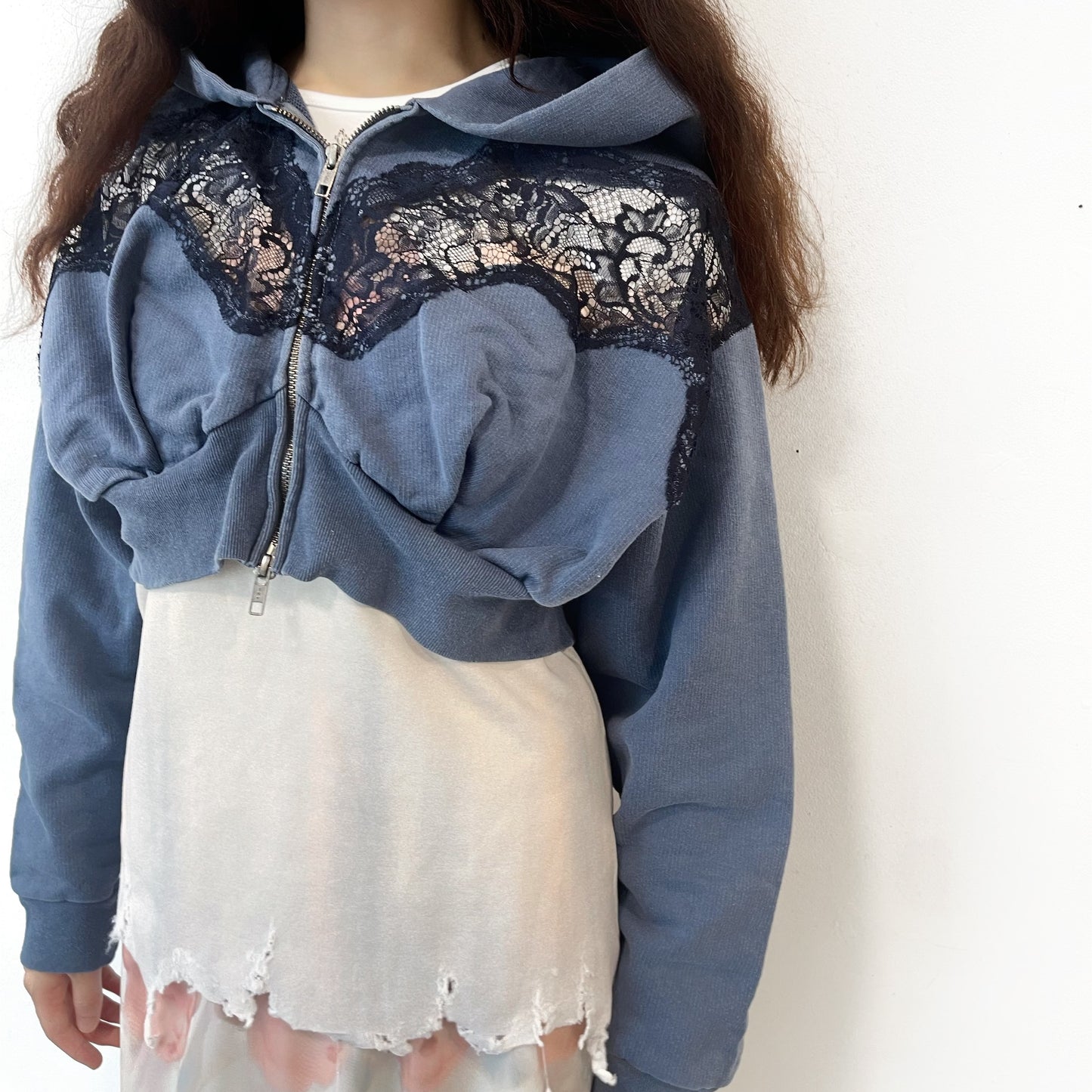LACE PARKER / NAVY / レースフーディー