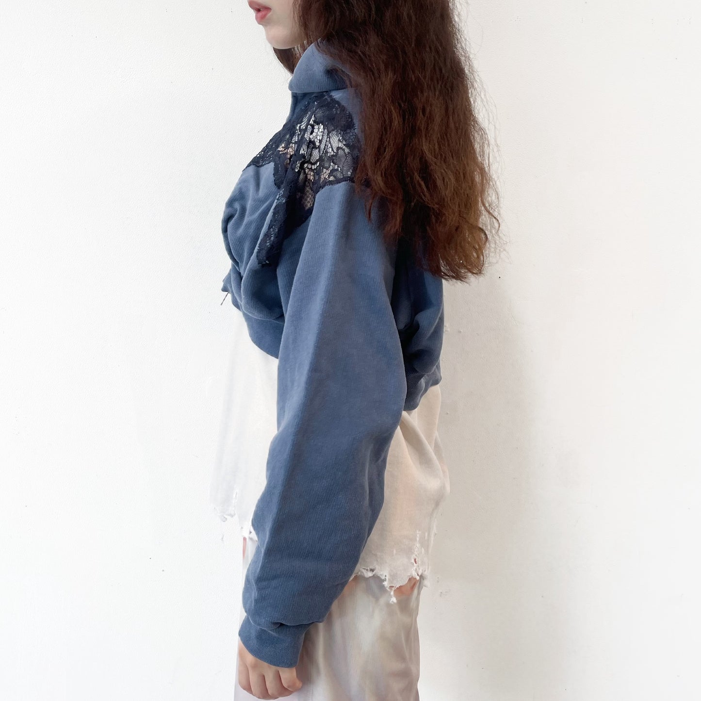 LACE PARKER / NAVY / レースフーディー