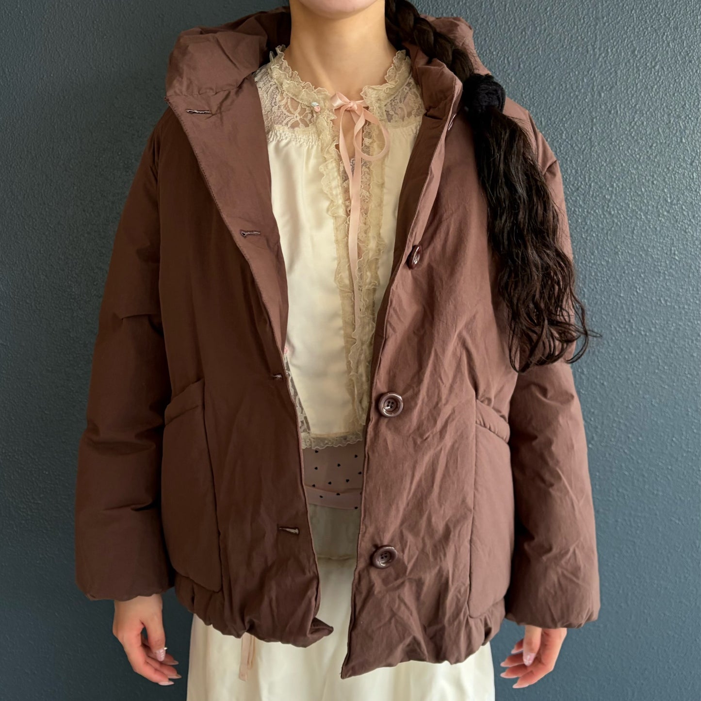 Cotton Hooded Puffer Jacket / Brown / パフジャケット