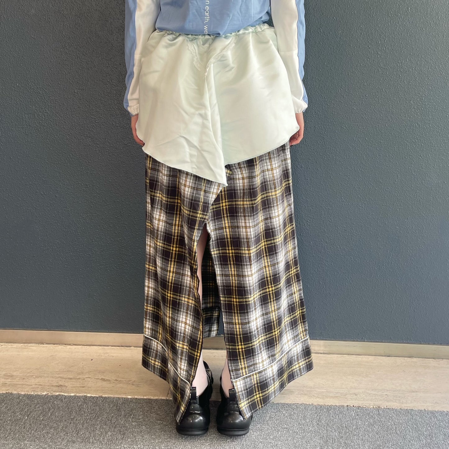 SHORTS PJ CHECK / MINT / パンツディテールスカート