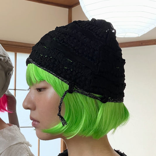 Strap Detail Textured Beanie / Black / ストラップビーニー