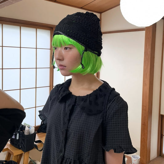 Strap Detail Textured Beanie / Black / ストラップビーニー