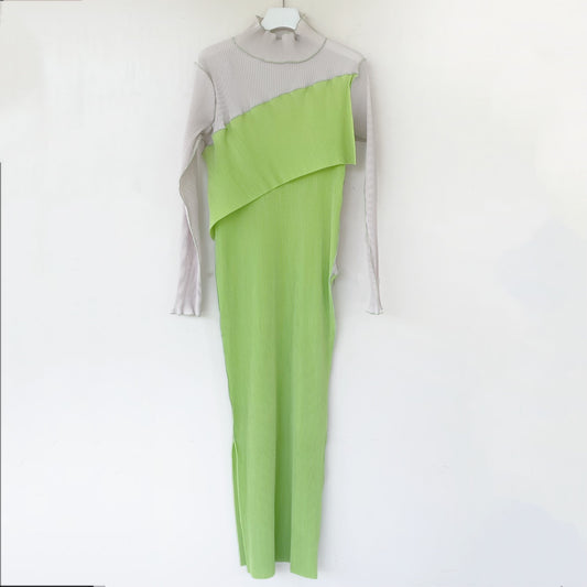 SPIRAL WAVE LONG SLEEVE DRESS *HIGH NECK TYPE / MUSCAT / プリーツハイネックドレス