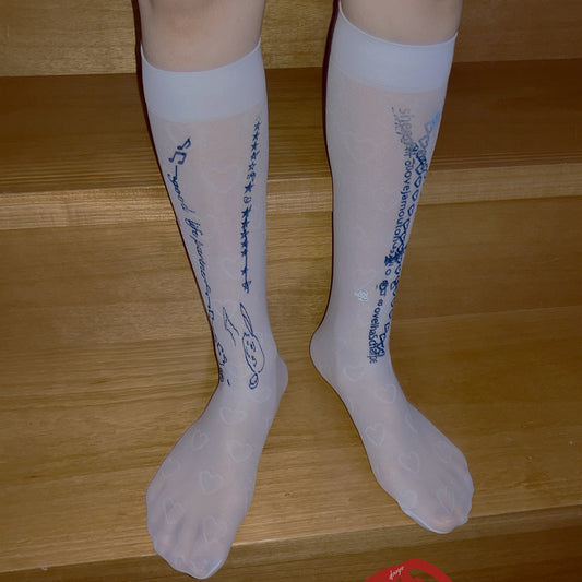 【SHEEP SOUVENIR】sheep is always here socks / heart blue / シースルーハイソックス