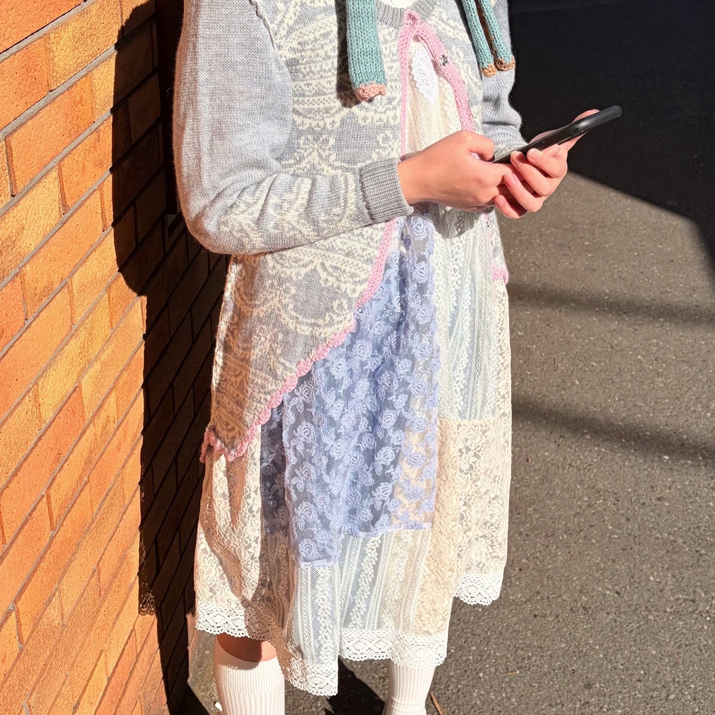 lace dress / white x blue / レースパッチワークワンピース