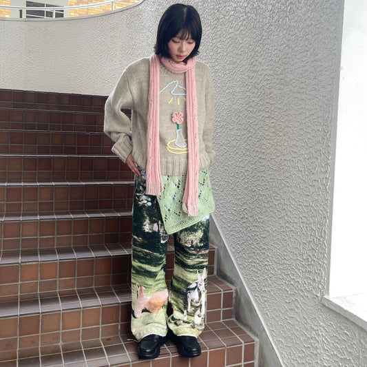 lace knitting muffler / pink / レース編みマフラー