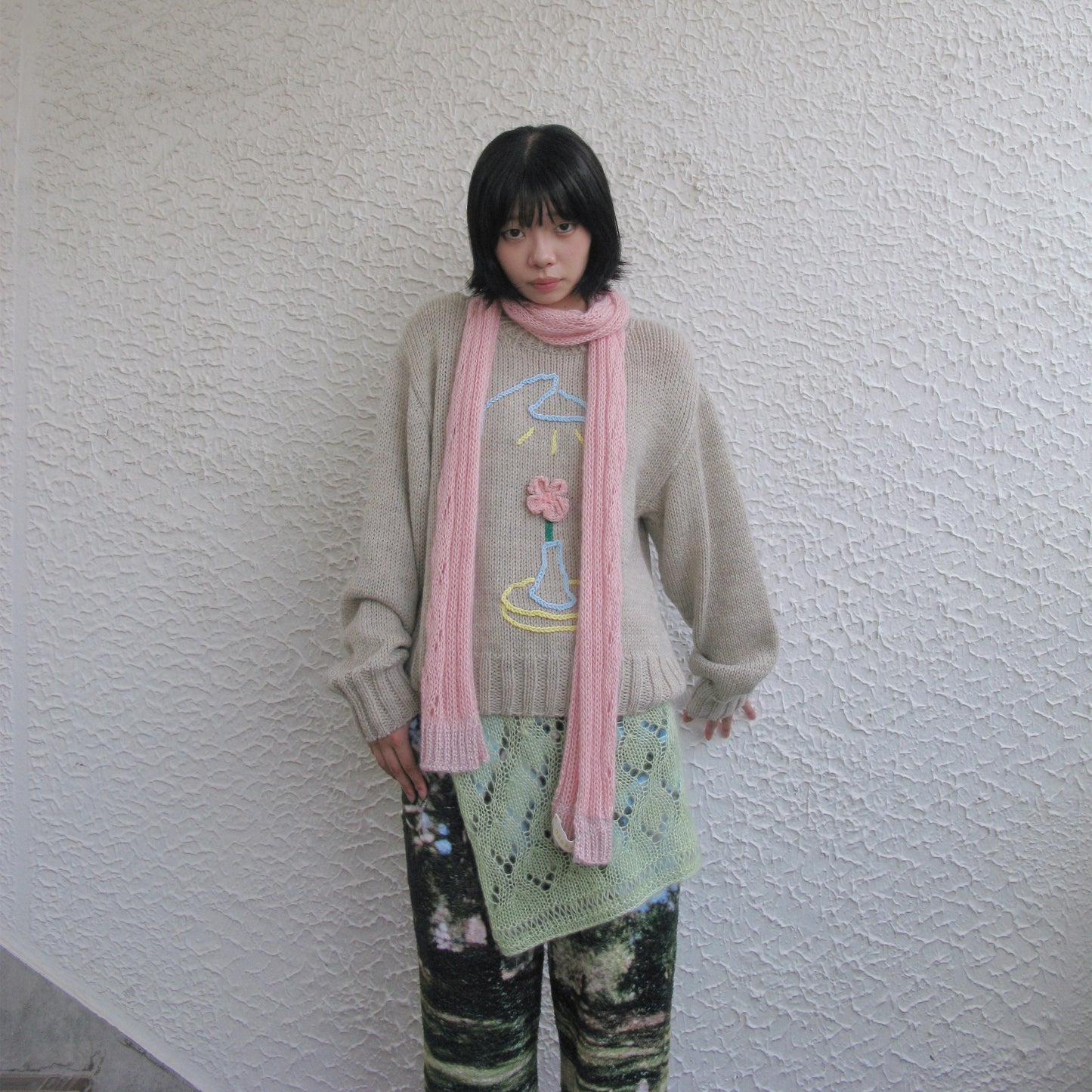 lace knitting muffler / pink / レース編みマフラー