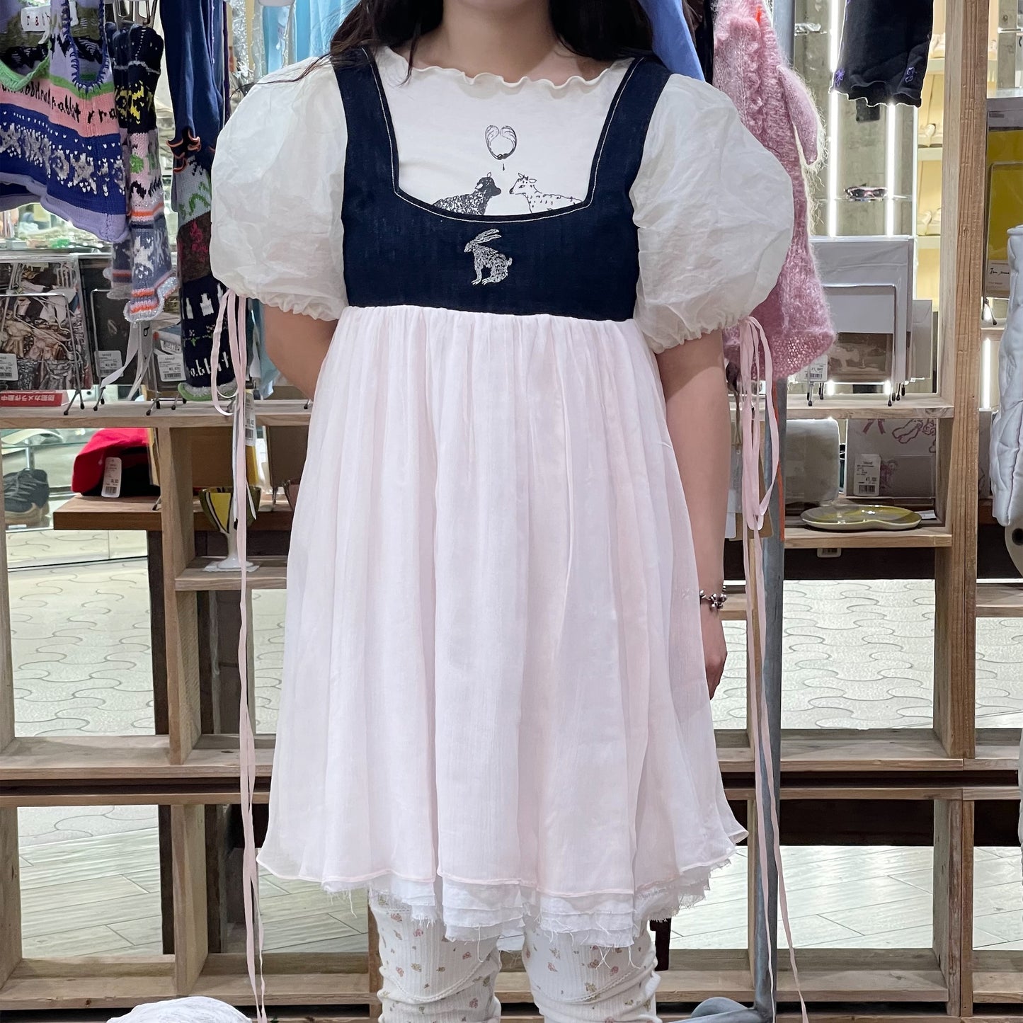 Seline dress / Solo rabbit embroidered / デニムミニドレス