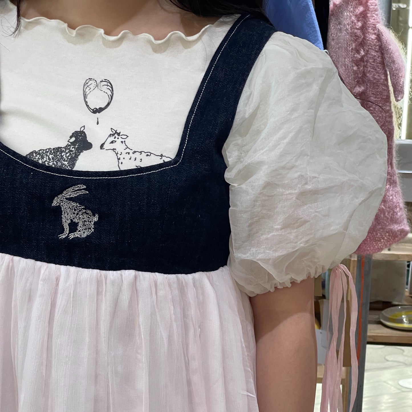 Seline dress / Solo rabbit embroidered / デニムミニドレス