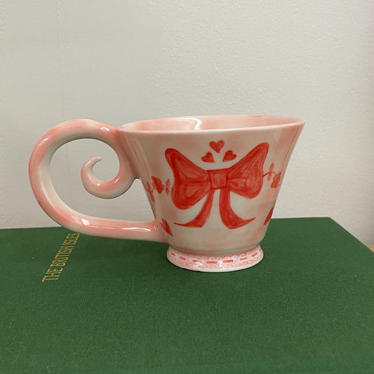 Red ribbon pink mug / レッドリボンピンクマグカップ