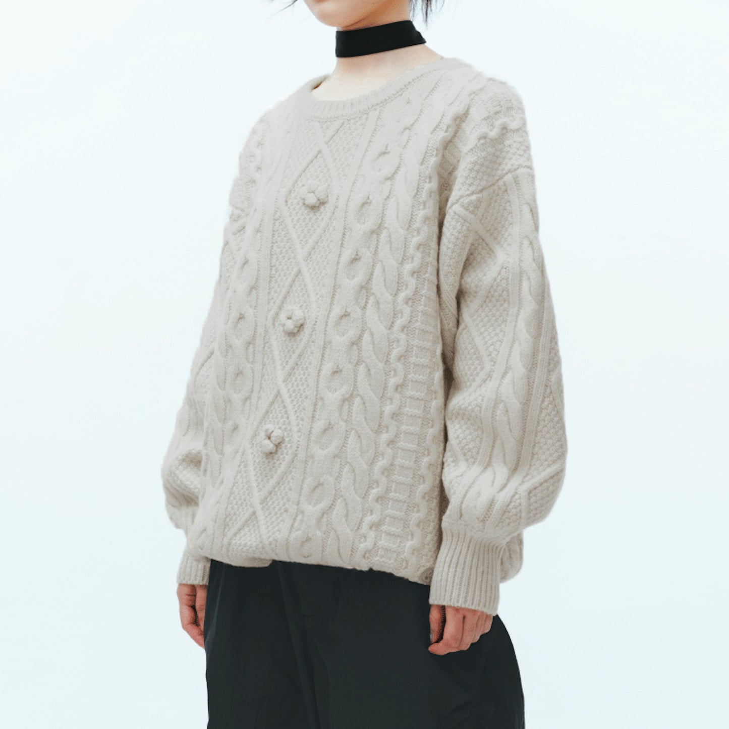 POMPOM CABLE KNIT / IVORY / ポンポンケーブルニット