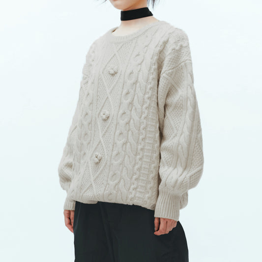 POMPOM CABLE KNIT / IVORY / ポンポンケーブルニット