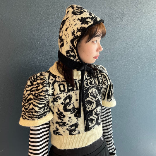 Gogo Sweater / White × Black / バルーンスリーブニット