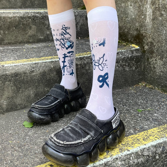 【SHEEP SOUVENIR】sheep is always here socks / heart blue / シースルーハイソックス