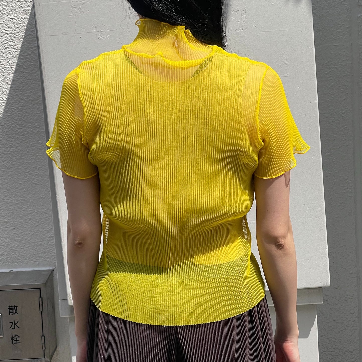 SHEER LAYERED SHORT SLEEVE TOP / YELLOW / シアープリーツショートスリーブトップ