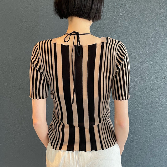 tin knit top / Black × Beige / リブニットトップ