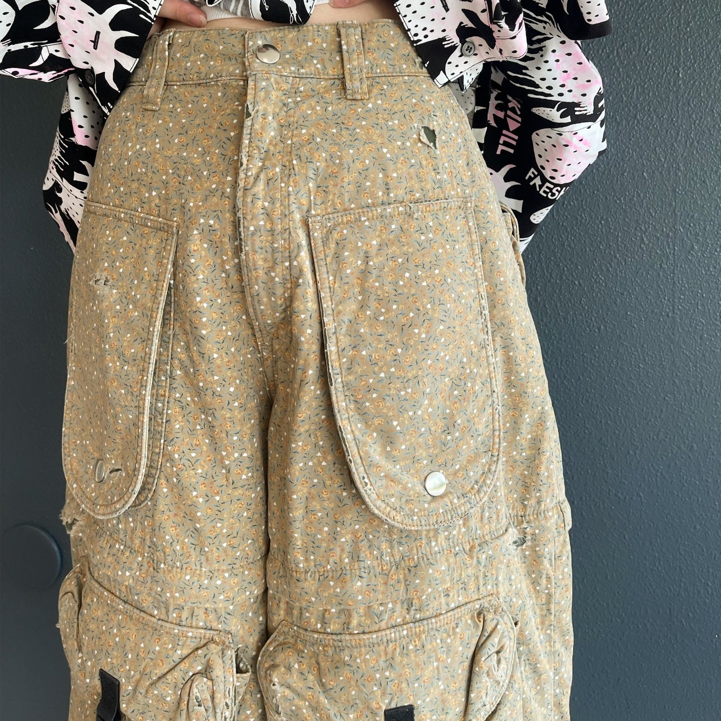 DESTROY BONDING UTILITY PANTS / KHAKI FLOWER / デストロイボンディングパンツ