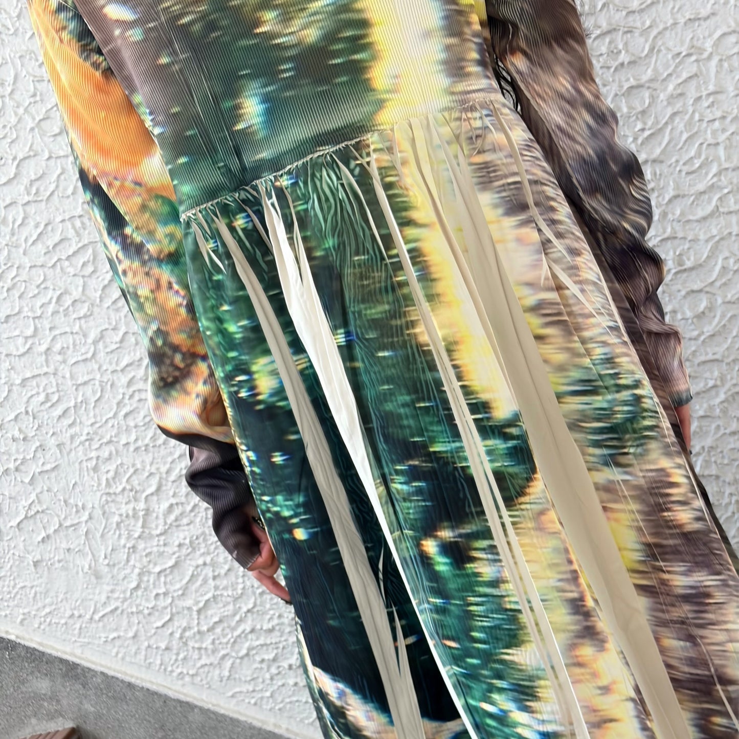 DIRECT PRINT RIB GATHER ONE-PIECE / YELLOW / ダイレクトプリントリブギャザーワンピース