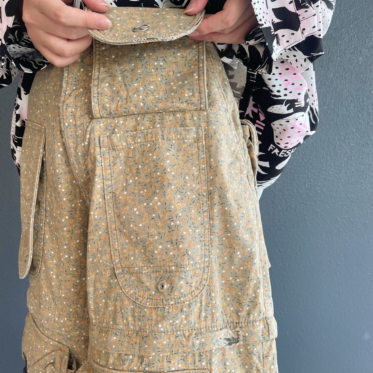 DESTROY BONDING UTILITY PANTS / KHAKI FLOWER / デストロイボンディングパンツ