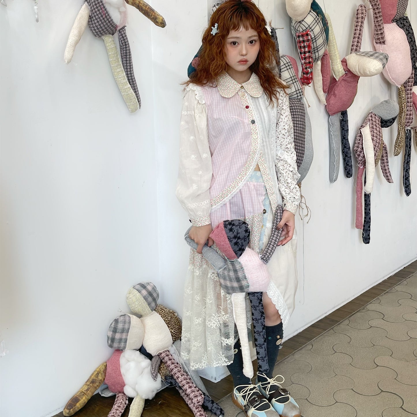 Asymmetry shirt / White Flower / アシンメトリーシャツ