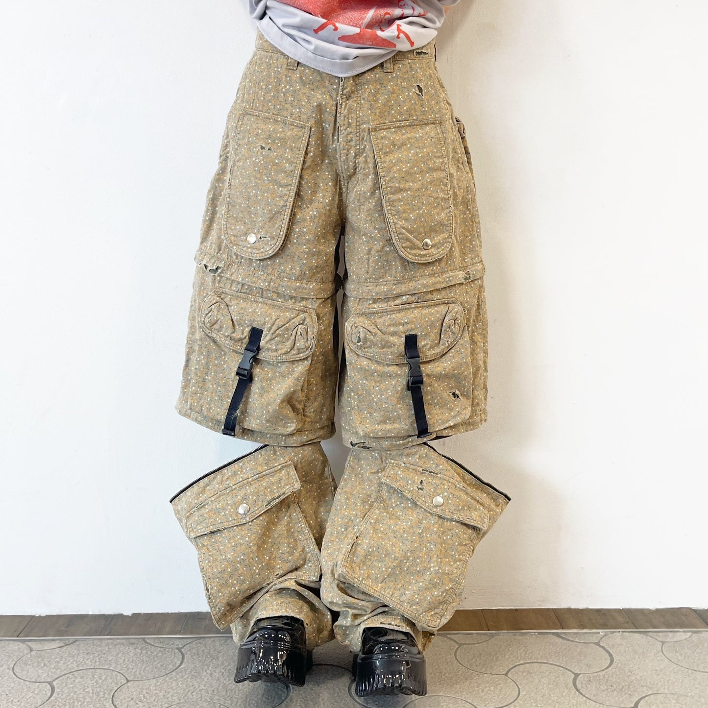 DESTROY BONDING UTILITY PANTS / KHAKI FLOWER / デストロイボンディングパンツ