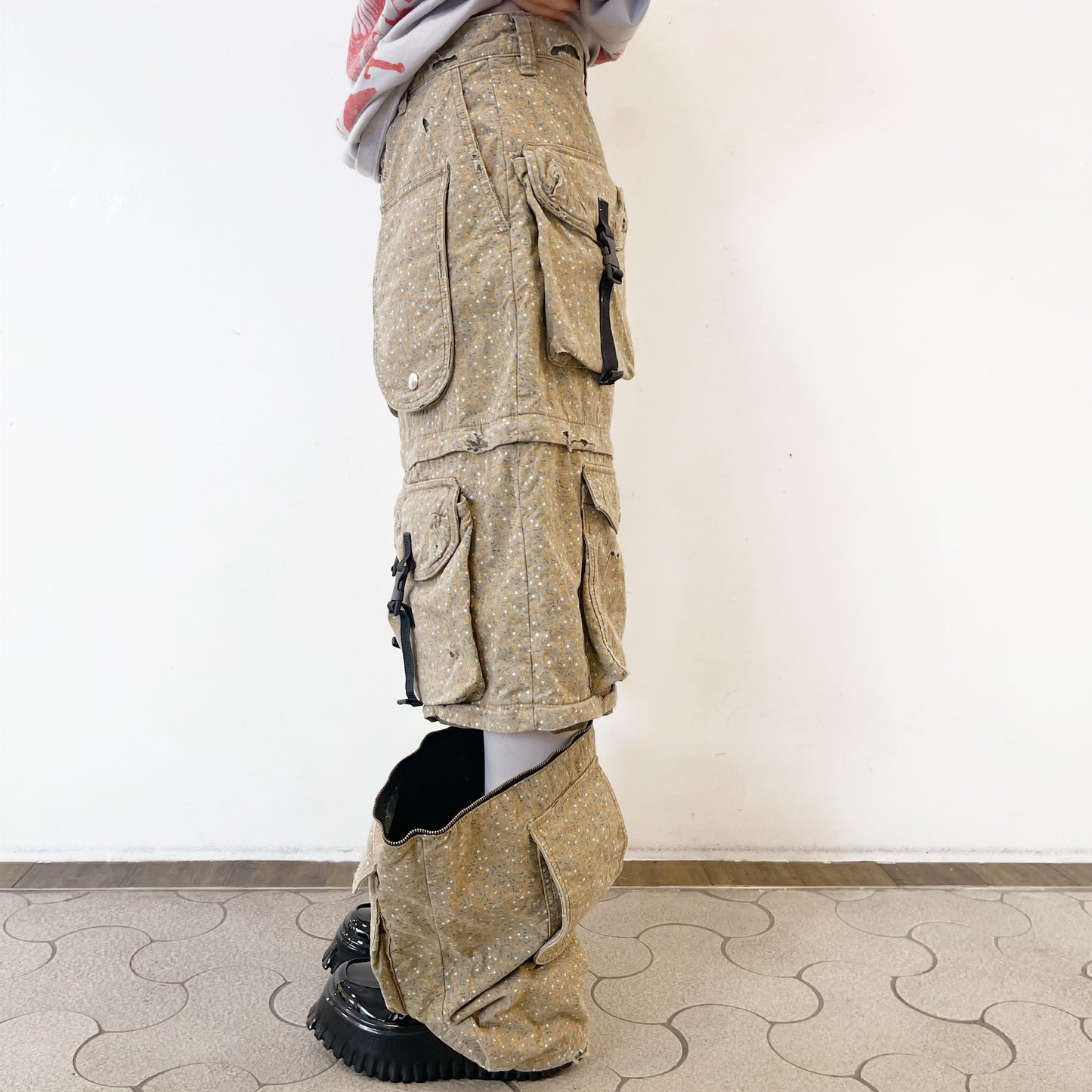 DESTROY BONDING UTILITY PANTS / KHAKI FLOWER / デストロイボンディングパンツ