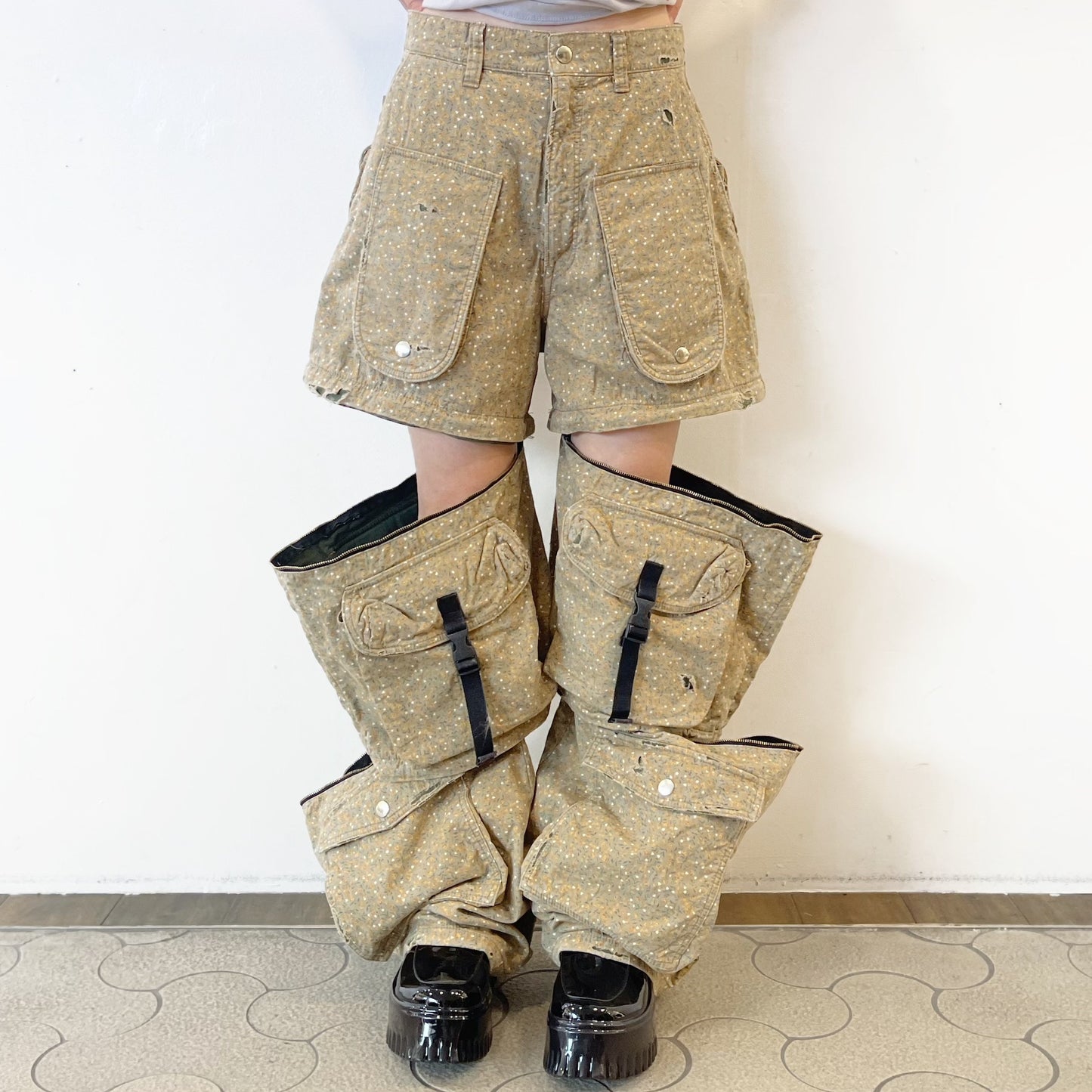 DESTROY BONDING UTILITY PANTS / KHAKI FLOWER / デストロイボンディングパンツ
