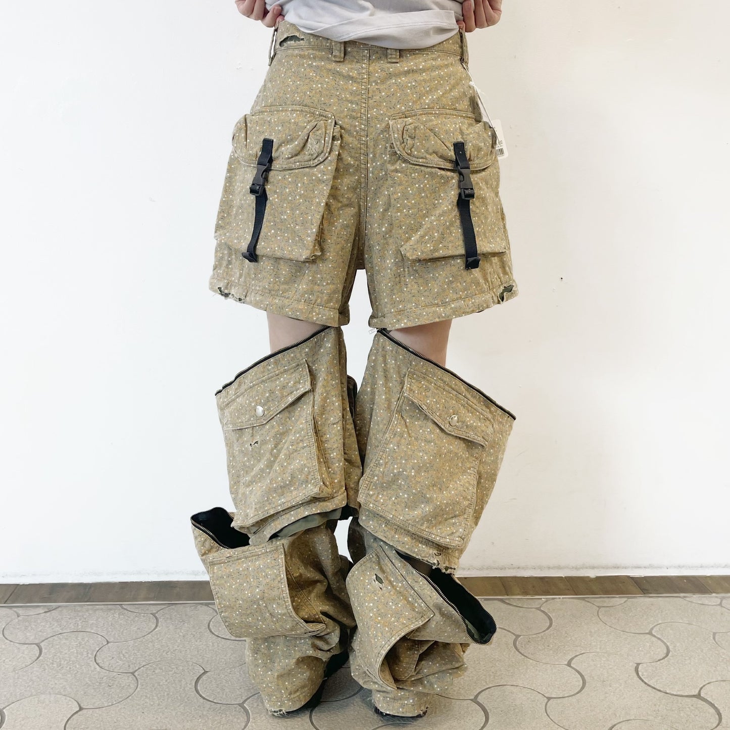 DESTROY BONDING UTILITY PANTS / KHAKI FLOWER / デストロイボンディングパンツ