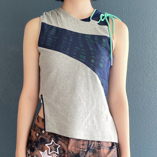 Panelled shiring top /  dark melange / パネルシャーリングトップ