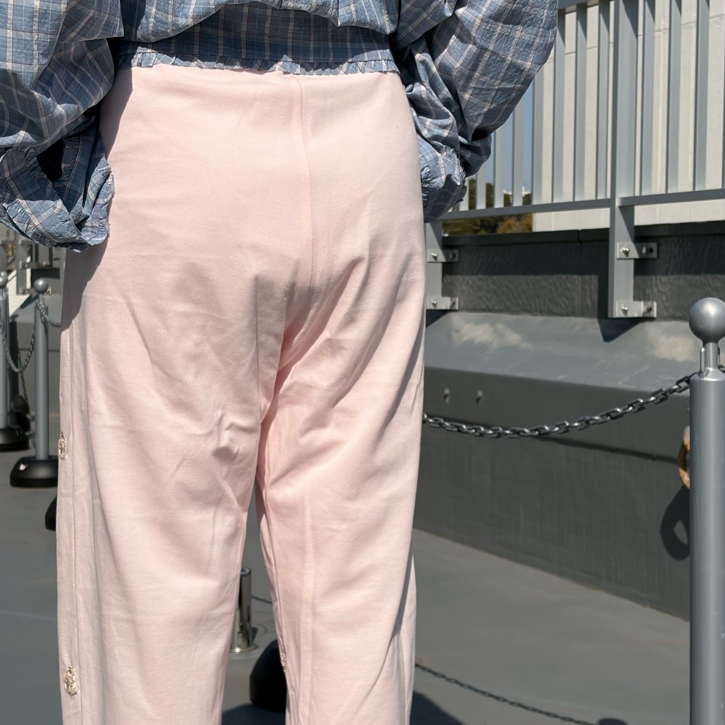 EMBROIDERY FLAT PANTS / PINK / うさぎ刺繍パンツ