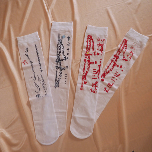 【SHEEP SOUVENIR】sheep is always here socks / heart red / シースルーハイソックス