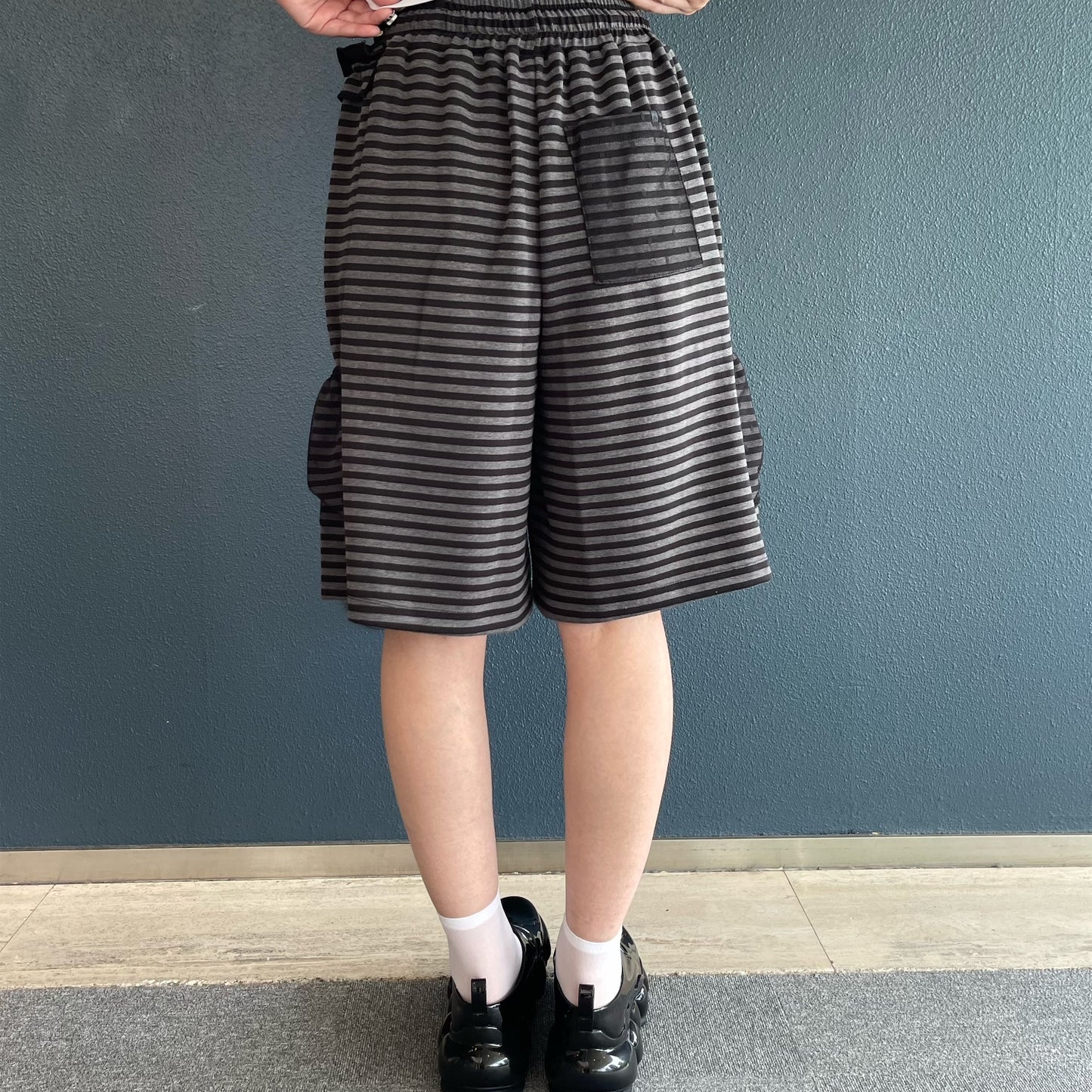 Mixed Pattern Ruffled Pants / Black / ストライプラッフルパンツ