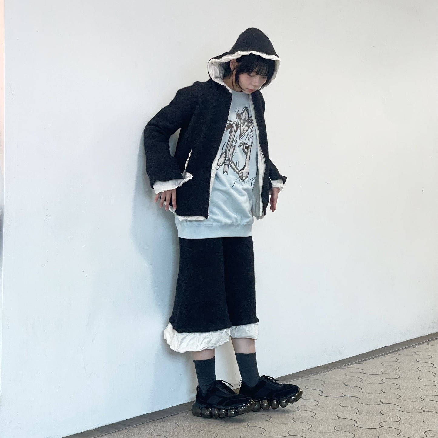 fulling pants / charcoal gray / 縮絨加工ニットパンツ