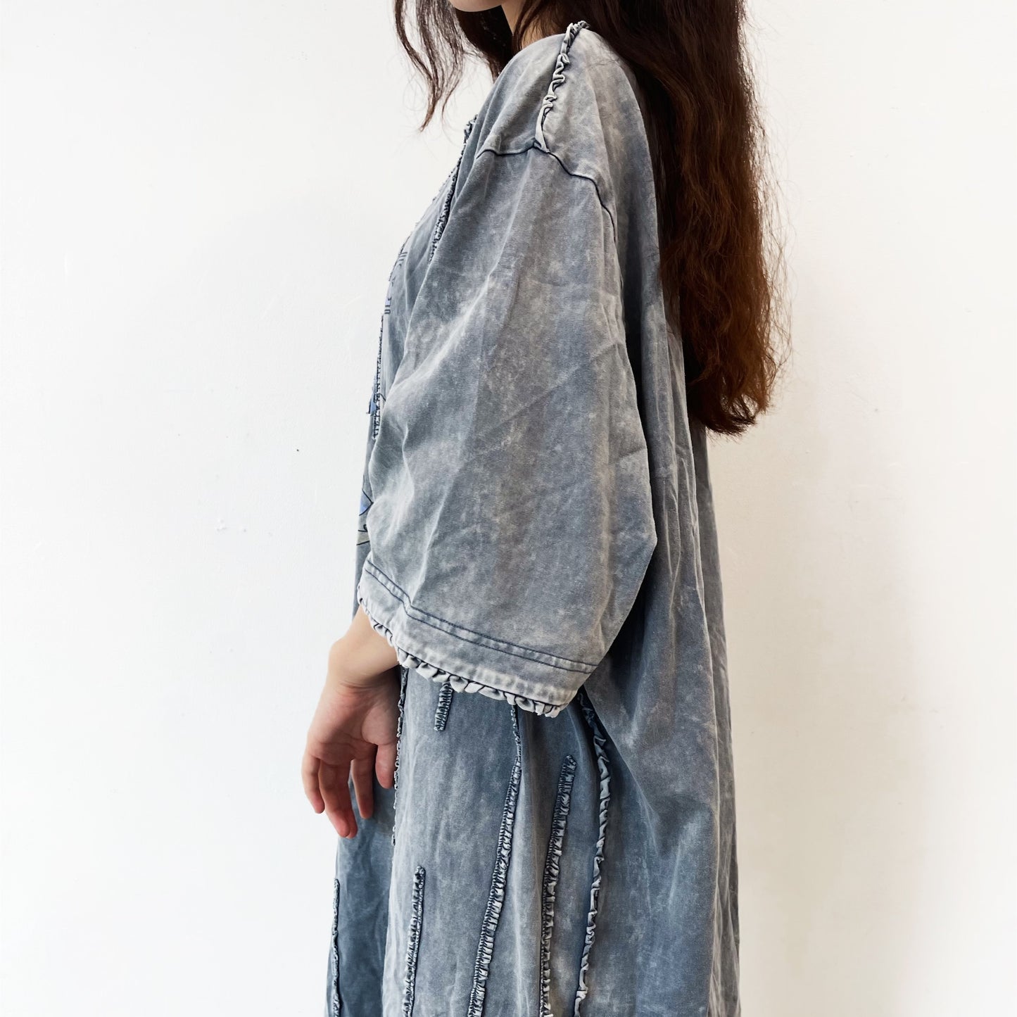 WASHED RUNNER LONG T-SHIRT / NAVY / ウォッシュ加工フリルTシャツワンピース