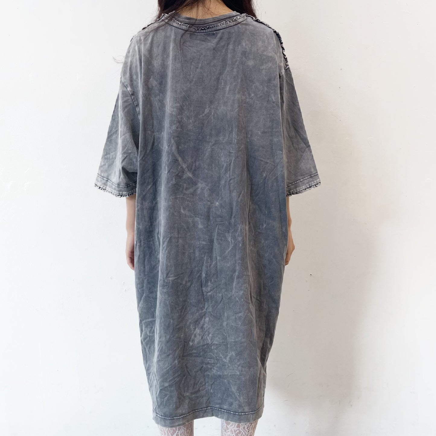 WASHED RUNNER LONG T-SHIRT / NAVY / ウォッシュ加工フリルTシャツワンピース