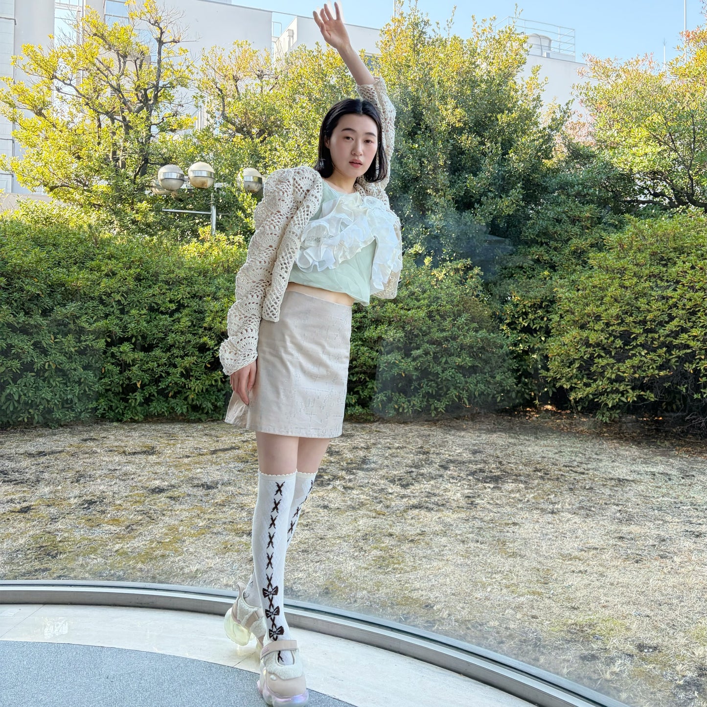 unstable cardigan / ivory / シルエットクロシェカーディガン