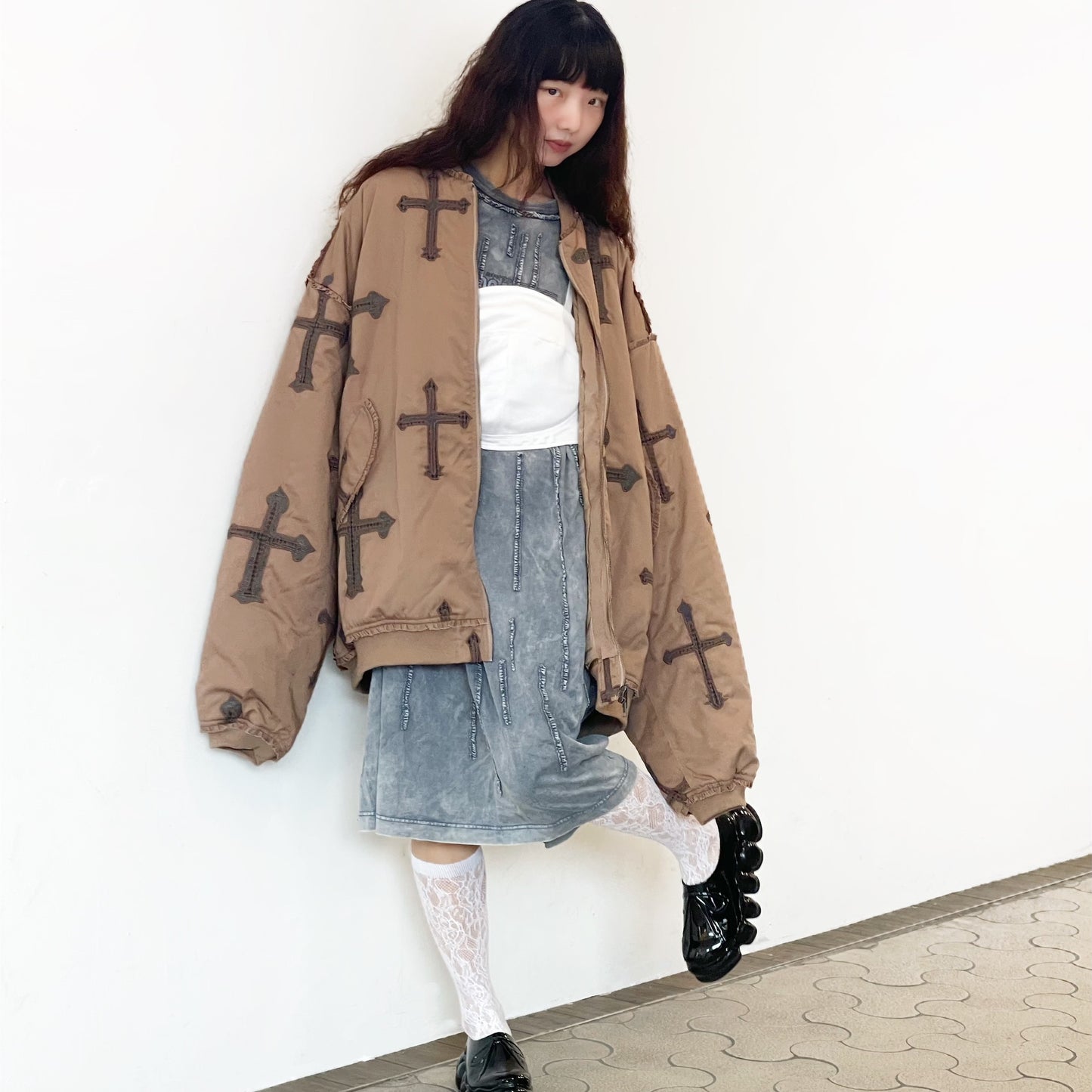 WASHED RUNNER LONG T-SHIRT / NAVY / ウォッシュ加工フリルTシャツワンピース
