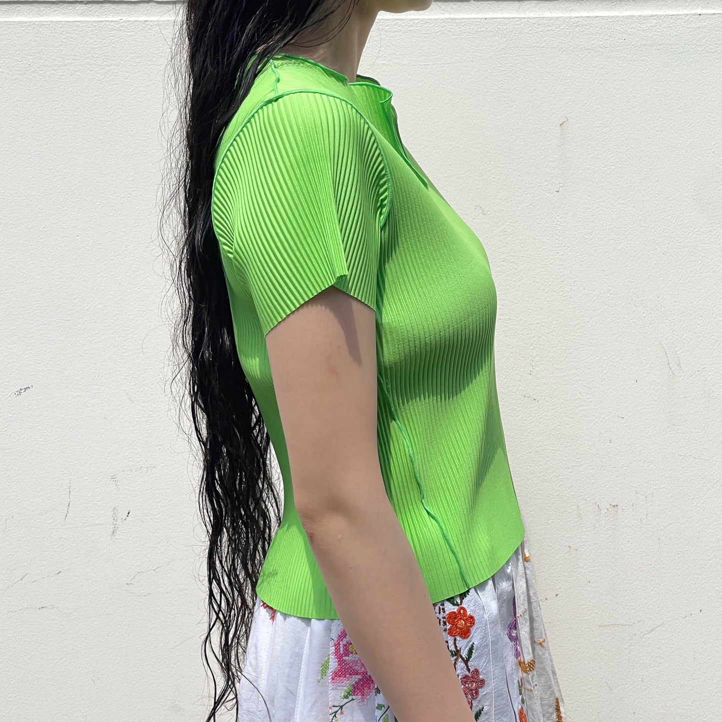 U-NECK TINY TOP / GREEN / Uネックプリーツトップ
