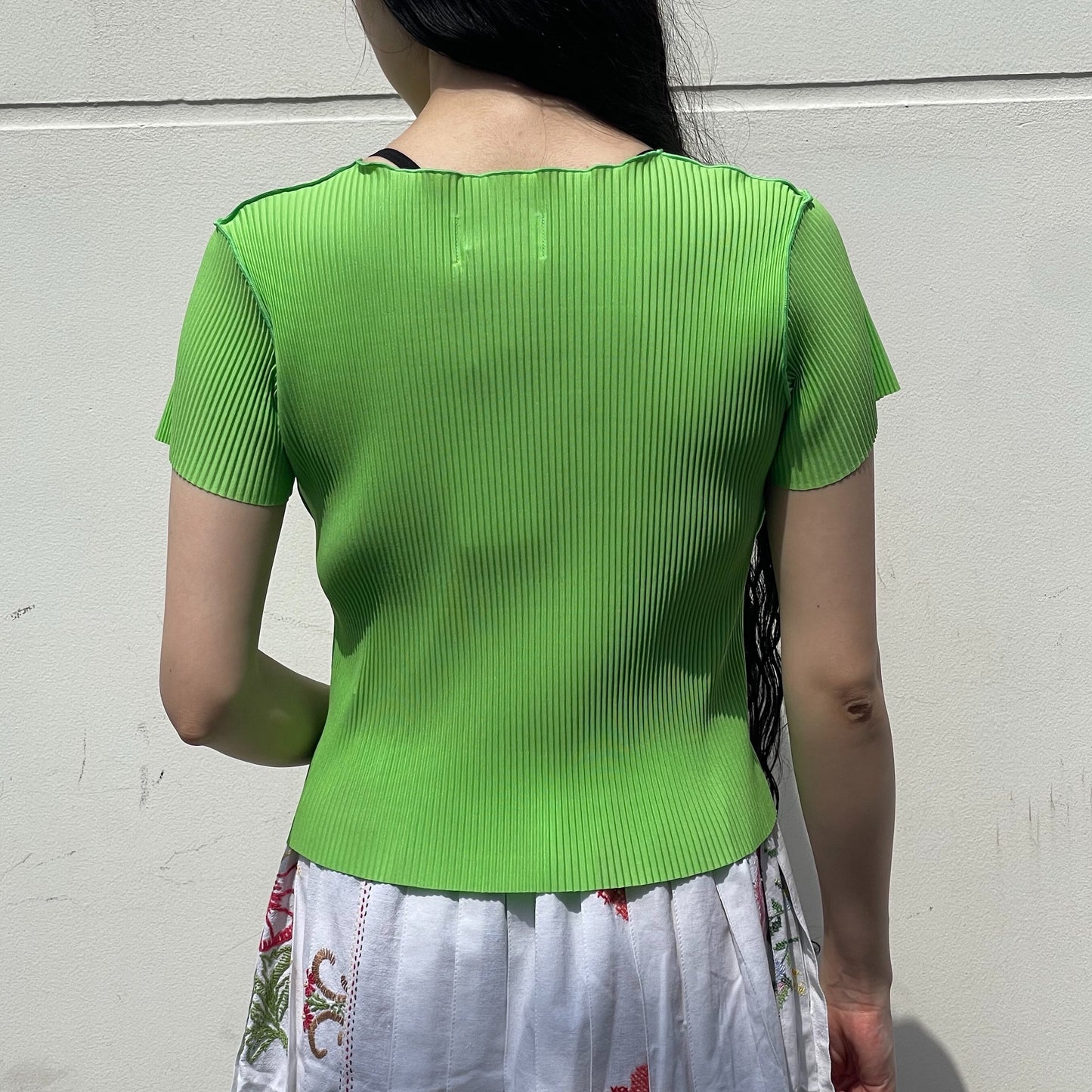 U-NECK TINY TOP / GREEN / Uネックプリーツトップ
