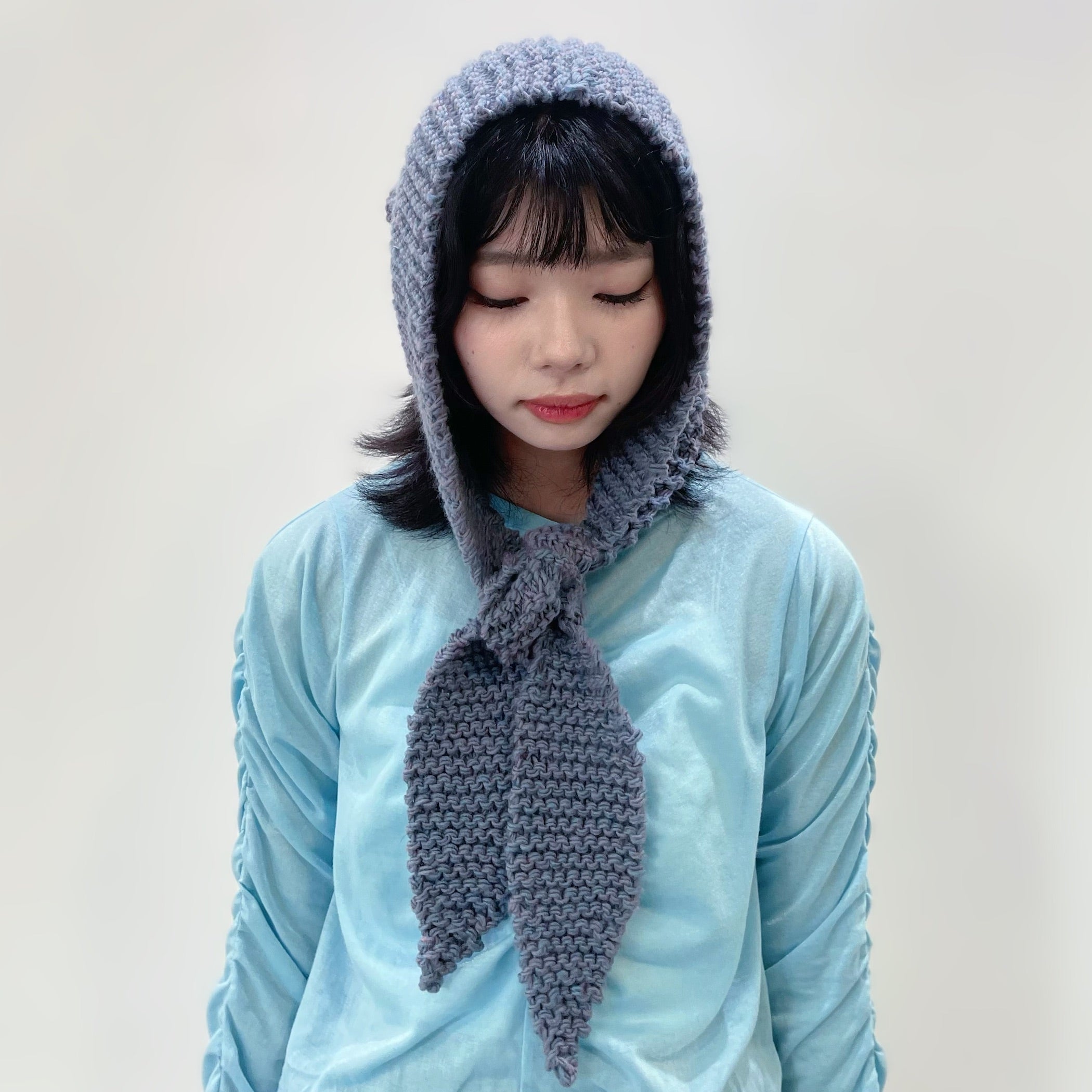 Granpa knit scarf / MIX SILVER BLUE / ハンドニットスカーフ | シープ / SHEEP | SIIILON