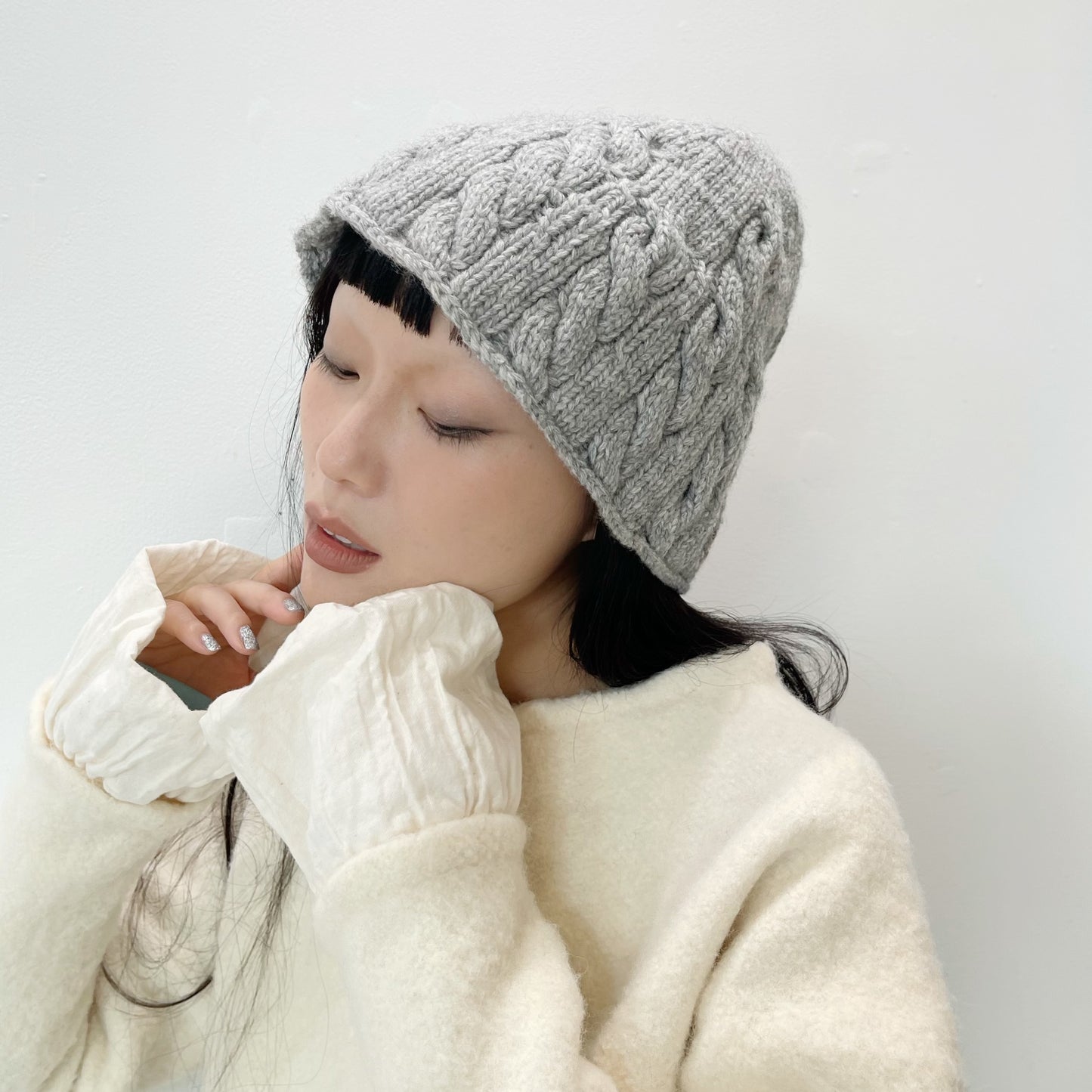 cable knit cap / gray / ケーブルニット帽