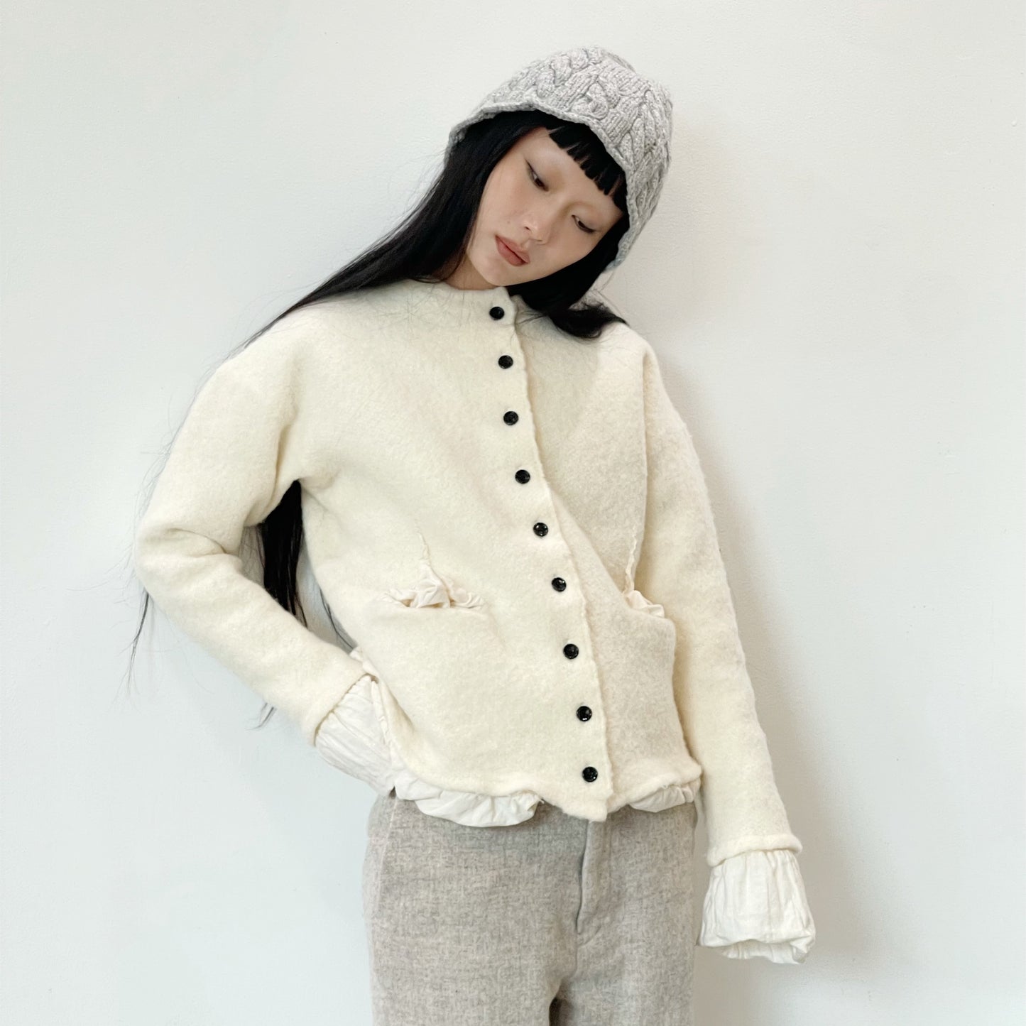cable knit cap / gray / ケーブルニット帽