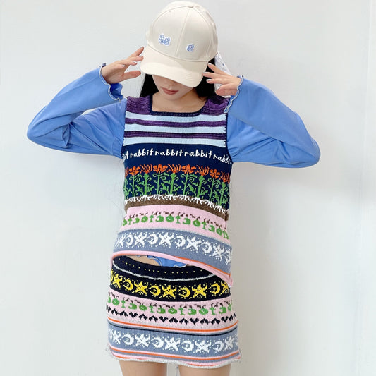 Agata thistle tank top / blue / アザミニットタンクトップ