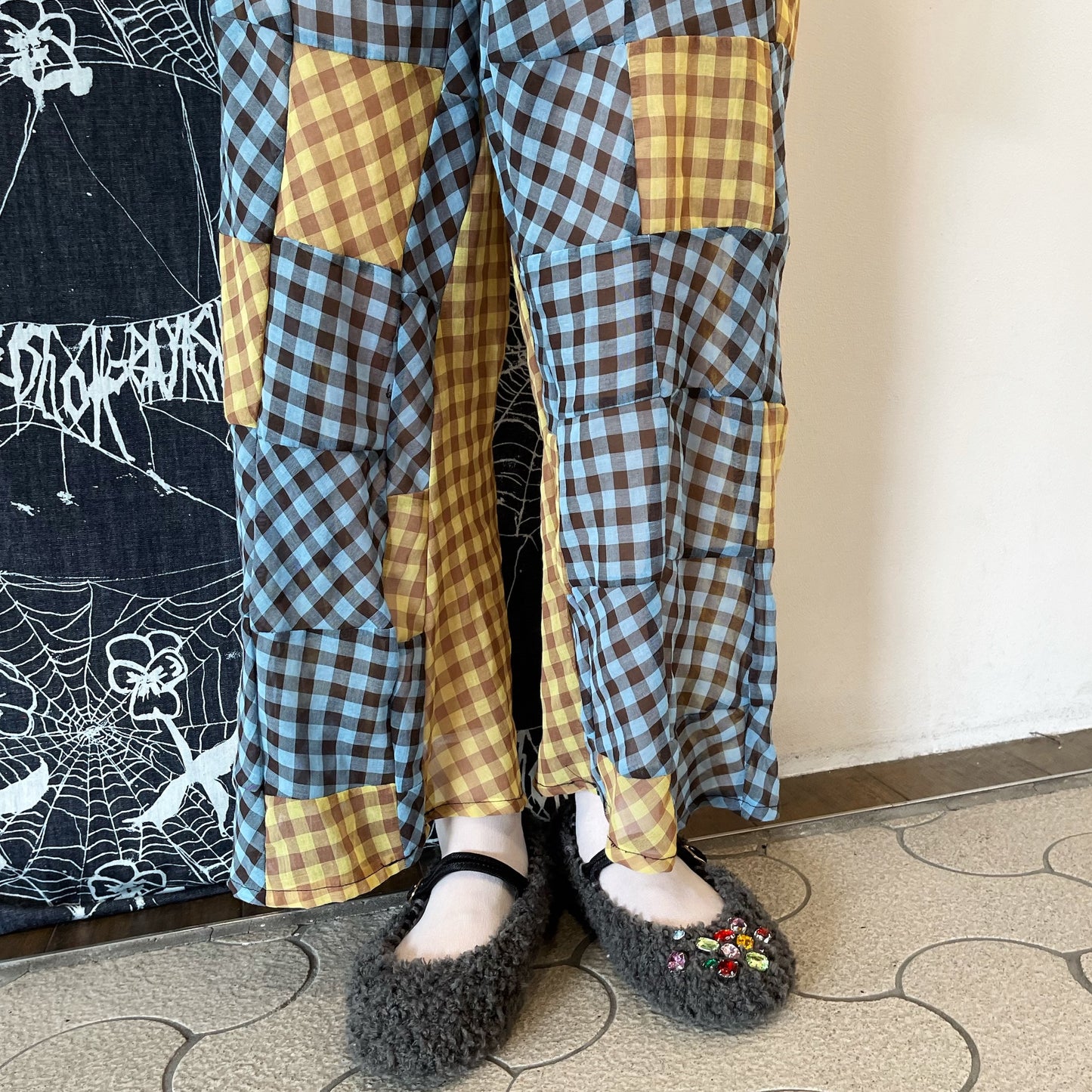 Patch work pajama trousers / blue / パッチワークパジャマパンツ