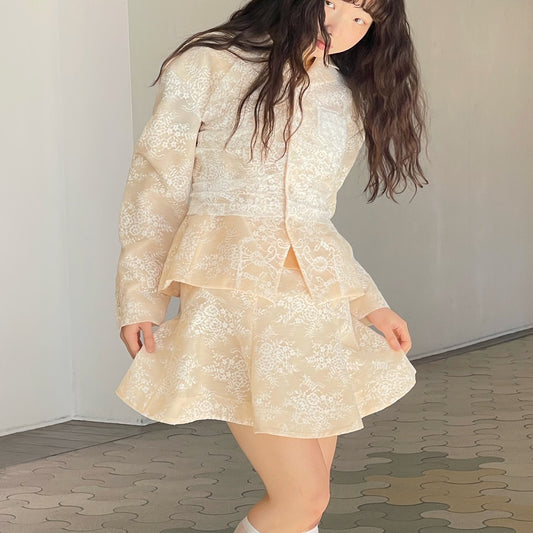 social mini skirt / white lace / ボーンミニスカート