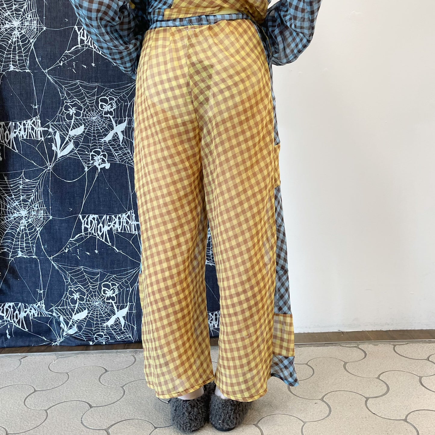 Patch work pajama trousers / blue / パッチワークパジャマパンツ